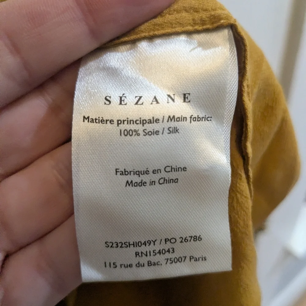 Sezane Silk Mustard Button-Front Blouse - Picture 3 of 3